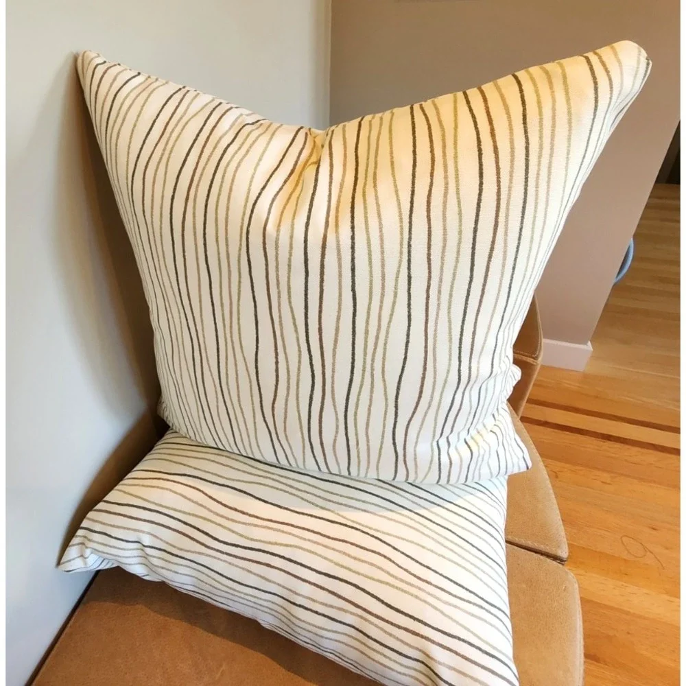 Magnolia Home 20x20 Throw Pillow Cover Pair Streamers Sage Tan Wavy Line Zip NEW